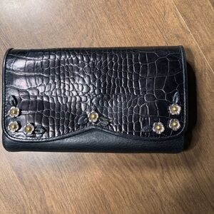 Brighton black croco Wallet handbag Organizer Crossbody checkbook metal floral